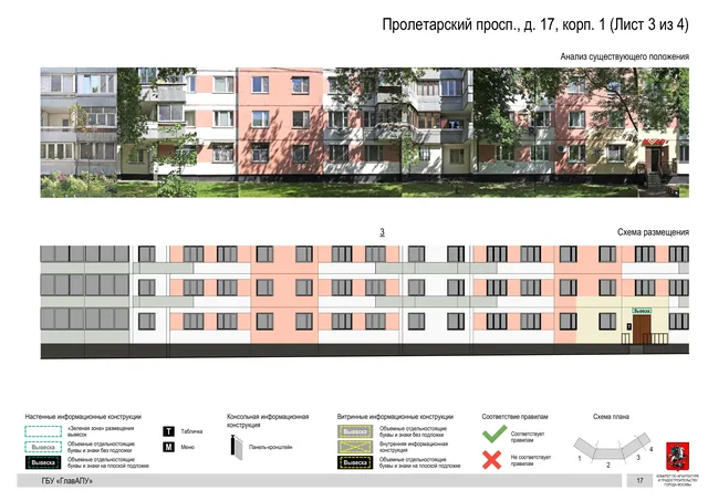 Архитектурная концепция размещения вывесок — Пролетарский проспект, 17, корп. 1, Москва, лист 3 из 4 · Документ по адресу · Архитектурно-художественная концепция · 2020 год
