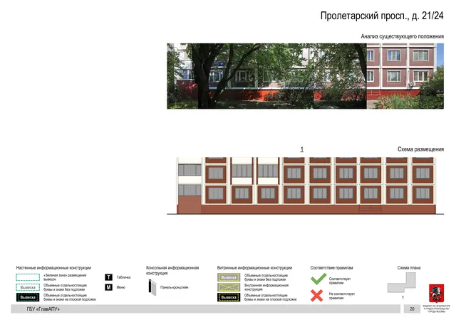 Архитектурная концепция размещения вывесок — Пролетарский проспект, 21/24, Москва, страница PDF 22 · Документ по адресу · Архитектурно-художественная концепция · 2020 год