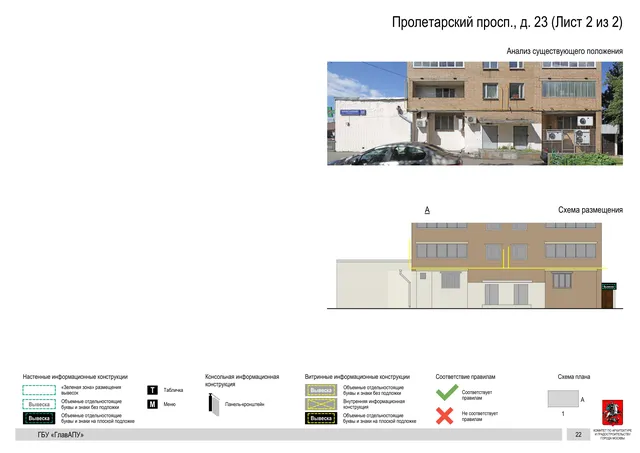 Архитектурная концепция размещения вывесок — Пролетарский проспект, 23, Москва, лист 2 из 2 · Документ по адресу · Архитектурно-художественная концепция · 2020 год