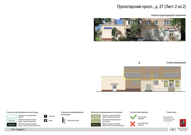 Архитектурная концепция размещения вывесок — Пролетарский проспект, 27, Москва, лист 2 из 2 · Документ по адресу · Архитектурно-художественная концепция · 2020 год