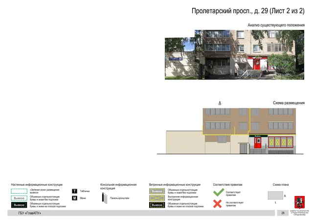 Архитектурная концепция размещения вывесок — Пролетарский проспект, 29, Москва, лист 2 из 2 · Документ по адресу · Архитектурно-художественная концепция · 2020 год
