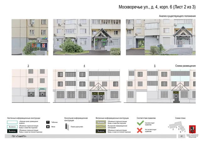 Архитектурная концепция размещения вывесок — Москворечье улица, 4, корп. 6, Москва, лист 2 из 3 · Документ по адресу · Архитектурно-художественная концепция · 2020 год