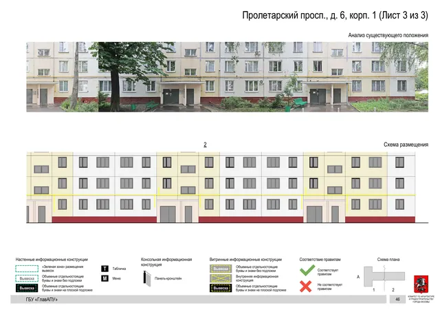 Архитектурная концепция размещения вывесок — Пролетарский проспект, 6, корп. 1, Москва, лист 3 из 3 · Документ по адресу · Архитектурно-художественная концепция · 2020 год