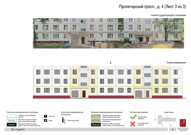 Архитектурная концепция размещения вывесок — Пролетарский проспект, 4, Москва, лист 3 из 3 · Документ по адресу · Архитектурно-художественная концепция · 2020 год