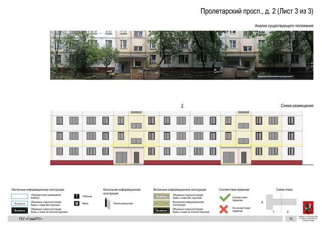 Архитектурная концепция размещения вывесок — Пролетарский проспект, 2, Москва, лист 3 из 3 · Документ по адресу · Архитектурно-художественная концепция · 2020 год