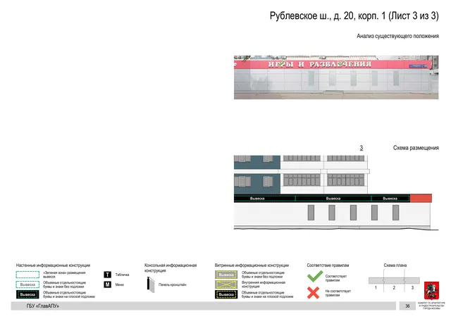 Архитектурная концепция размещения вывесок — Рублевское шоссе, 20, корп. 1, Москва, лист 3 из 3 · Документ по адресу · Архитектурно-художественная концепция · 2020 год