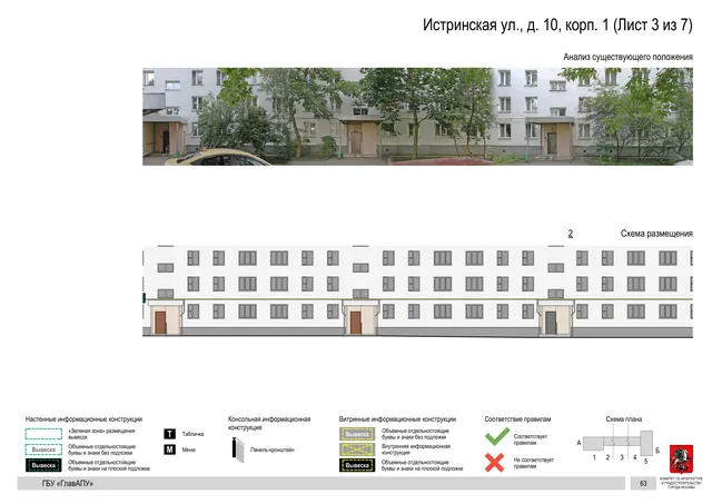 Архитектурная концепция размещения вывесок — Истринская улица, 10, корп. 1, Москва, лист 3 из 7 · Документ по адресу · Архитектурно-художественная концепция · 2020 год