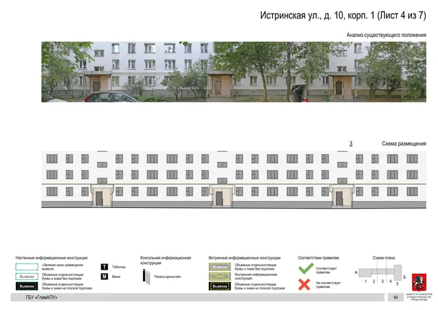 Архитектурная концепция размещения вывесок — Истринская улица, 10, корп. 1, Москва, лист 4 из 7 · Документ по адресу · Архитектурно-художественная концепция · 2020 год