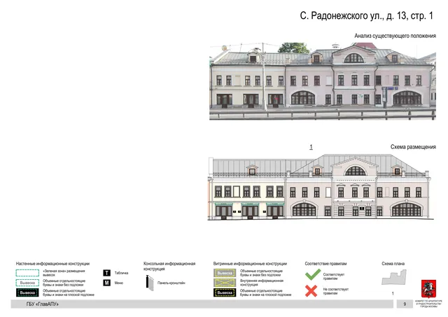 Архитектурная концепция размещения вывесок — С радонежского улица, 13, стр. 1, Москва, страница PDF 11 · Документ по адресу · Архитектурно-художественная концепция · 2019 год
