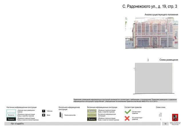Архитектурная концепция размещения вывесок — С радонежского улица, 19, стр. 3, Москва, страница PDF 14 · Документ по адресу · Архитектурно-художественная концепция · 2019 год