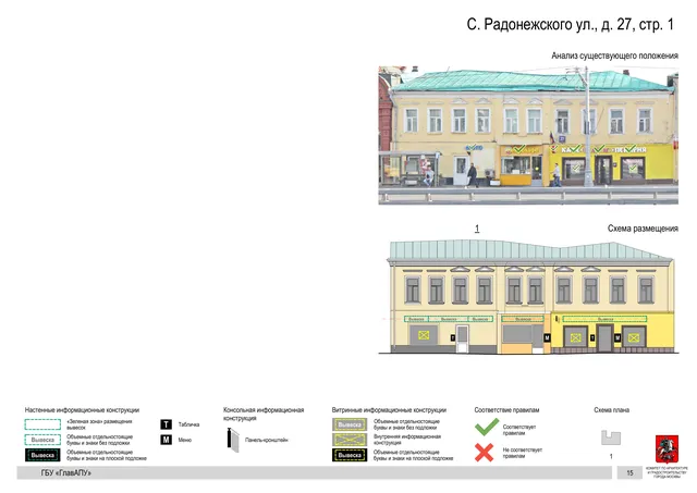 Архитектурная концепция размещения вывесок — С радонежского улица, 27, стр. 1, Москва, страница PDF 17 · Документ по адресу · Архитектурно-художественная концепция · 2019 год