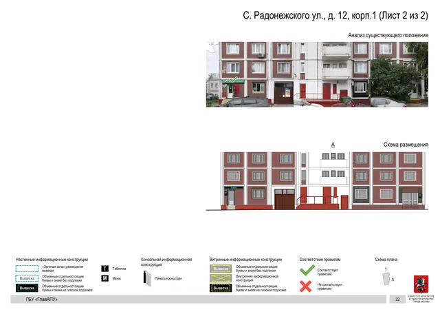Архитектурная концепция размещения вывесок — С радонежского улица, 12, корп. 1, Москва, лист 2 из 2 · Документ по адресу · Архитектурно-художественная концепция · 2019 год