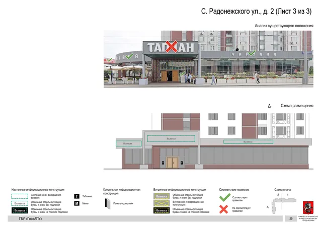 Архитектурная концепция размещения вывесок — С радонежского улица, 2, Москва, лист 3 из 3 · Документ по адресу · Архитектурно-художественная концепция · 2019 год