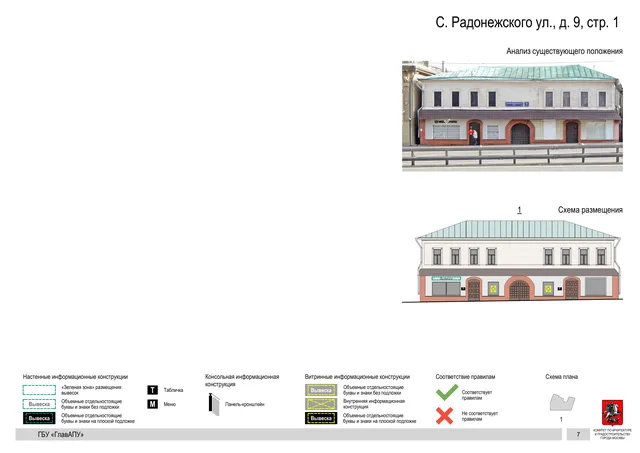 Архитектурная концепция размещения вывесок — С радонежского улица, 9, стр. 1, Москва, страница PDF 9 · Документ по адресу · Архитектурно-художественная концепция · 2019 год