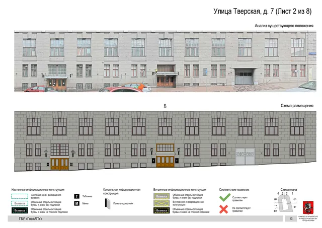 Архитектурная концепция размещения вывесок — Тверская улица, 7, Москва, лист 2 из 8 · Документ по адресу · АХК № 2157 от 17.10.2024