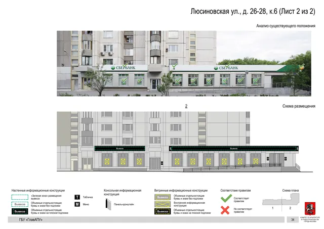 Архитектурная концепция размещения вывесок — Люсиновская улица, 26-28, корп. 6, Москва, лист 2 из 2 · Документ по адресу · Архитектурно-художественная концепция · 2019 год