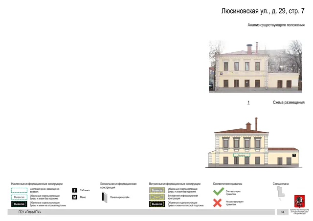 Архитектурная концепция размещения вывесок — Люсиновская улица, 29, стр. 7, Москва, страница PDF 57 · Документ по адресу · Архитектурно-художественная концепция · 2019 год