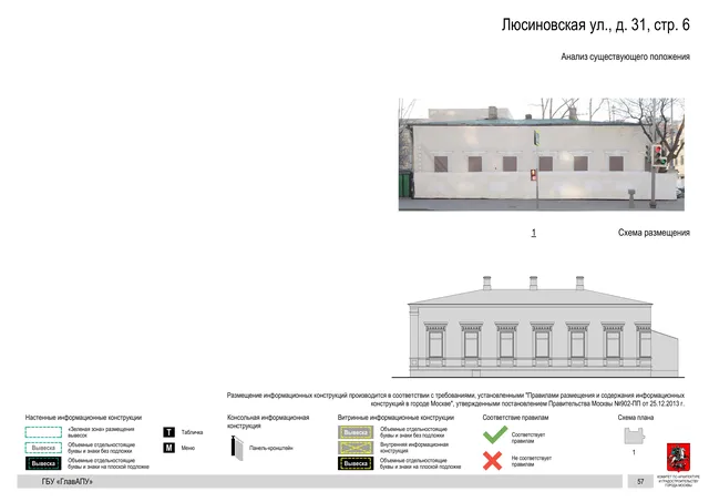 Архитектурная концепция размещения вывесок — Люсиновская улица, 31, стр. 6, Москва, страница PDF 60 · Документ по адресу · Архитектурно-художественная концепция · 2019 год