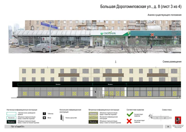Архитектурная концепция размещения вывесок — Большая дорогомиловская улица, 8, Москва, лист 3 из 4 · Документ по адресу · Архитектурно-художественная концепция · 2019 год