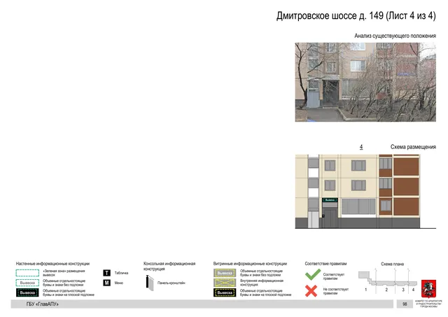 Архитектурная концепция размещения вывесок — Дмитровское шоссе, 149, Москва, лист 4 из 4 · Документ по адресу · Архитектурно-художественная концепция · 2020 год