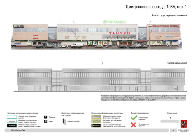 Архитектурная концепция размещения вывесок — Дмитровское шоссе, 108Б, стр. 1, Москва, страница PDF 111 · Документ по адресу · Архитектурно-художественная концепция · 2020 год