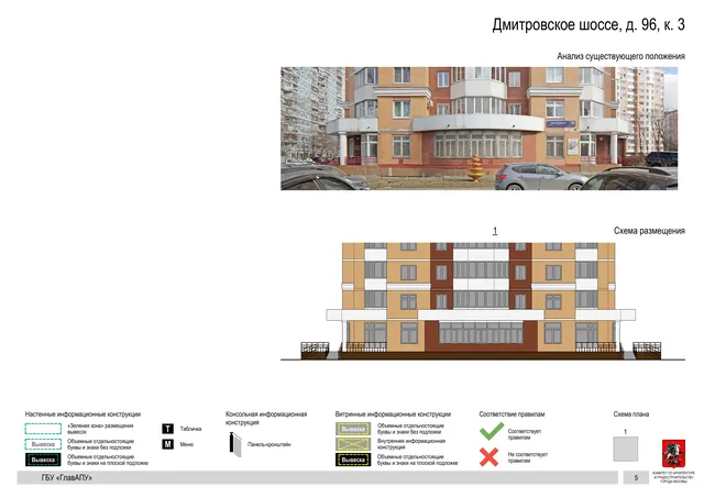 Архитектурная концепция размещения вывесок — Дмитровское шоссе, 96, корп. 3, Москва, страница PDF 112 · Документ по адресу · Архитектурно-художественная концепция · 2020 год