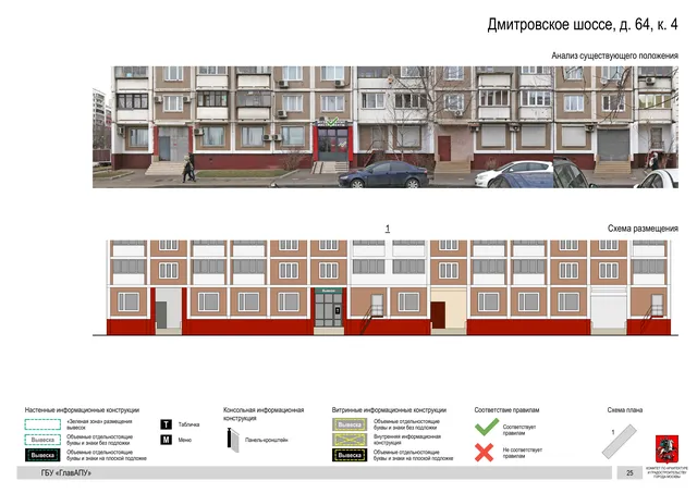 Архитектурная концепция размещения вывесок — Дмитровское шоссе, 64, корп. 4, Москва, страница PDF 132 · Документ по адресу · Архитектурно-художественная концепция · 2020 год