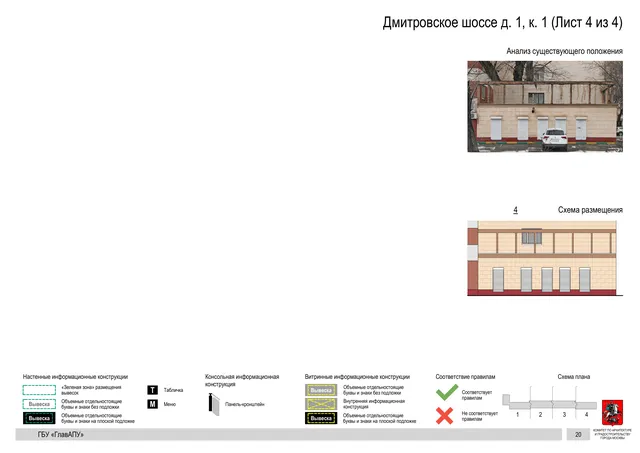 Архитектурная концепция размещения вывесок — Дмитровское шоссе, 1, корп. 1, Москва, лист 4 из 4 · Документ по адресу · Архитектурно-художественная концепция · 2020 год