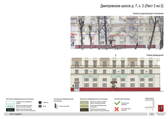 Архитектурная концепция размещения вывесок — Дмитровское шоссе, 7, корп. 2, Москва, лист 2 из 2 · Документ по адресу · Архитектурно-художественная концепция · 2020 год