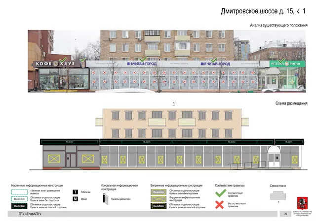 Архитектурная концепция размещения вывесок — Дмитровское шоссе, 15, корп. 1, Москва, страница PDF 38 · Документ по адресу · Архитектурно-художественная концепция · 2020 год