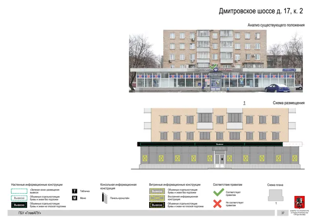Архитектурная концепция размещения вывесок — Дмитровское шоссе, 17, корп. 2, Москва, страница PDF 39 · Документ по адресу · Архитектурно-художественная концепция · 2020 год