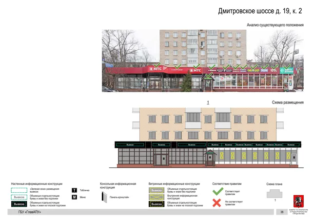Архитектурная концепция размещения вывесок — Дмитровское шоссе, 19, корп. 2, Москва, страница PDF 40 · Документ по адресу · Архитектурно-художественная концепция · 2020 год