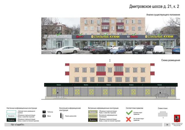 Архитектурная концепция размещения вывесок — Дмитровское шоссе, 21, корп. 2, Москва, страница PDF 41 · Документ по адресу · Архитектурно-художественная концепция · 2020 год