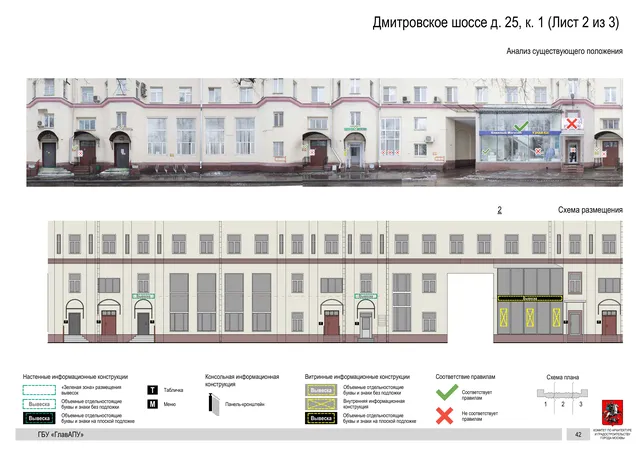 Архитектурная концепция размещения вывесок — Дмитровское шоссе, 25, корп. 1, Москва, лист 2 из 3 · Документ по адресу · Архитектурно-художественная концепция · 2020 год