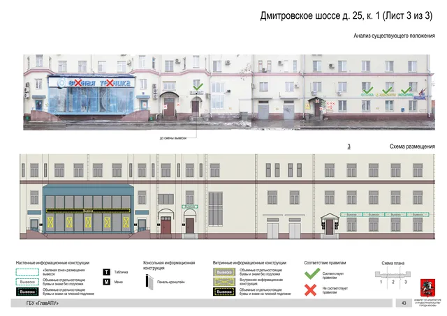 Архитектурная концепция размещения вывесок — Дмитровское шоссе, 25, корп. 1, Москва, лист 3 из 3 · Документ по адресу · Архитектурно-художественная концепция · 2020 год