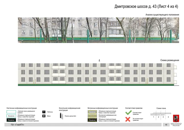 Архитектурная концепция размещения вывесок — Дмитровское шоссе, 43, Москва, лист 4 из 4 · Документ по адресу · Архитектурно-художественная концепция · 2020 год