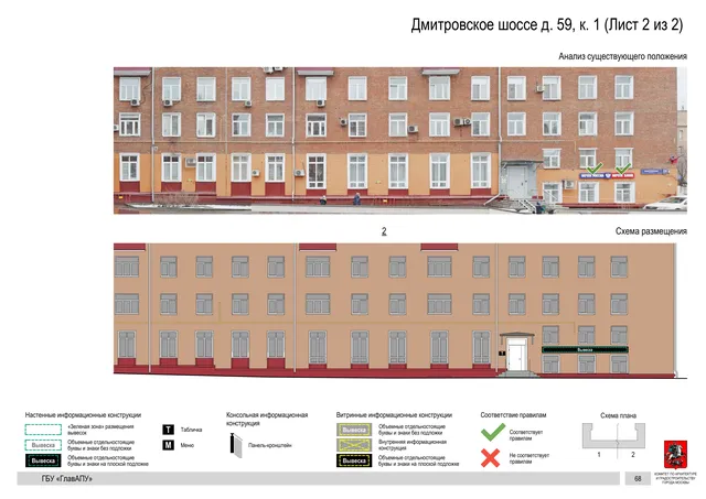 Архитектурная концепция размещения вывесок — Дмитровское шоссе, 59, корп. 1, Москва, лист 2 из 2 · Документ по адресу · Архитектурно-художественная концепция · 2020 год