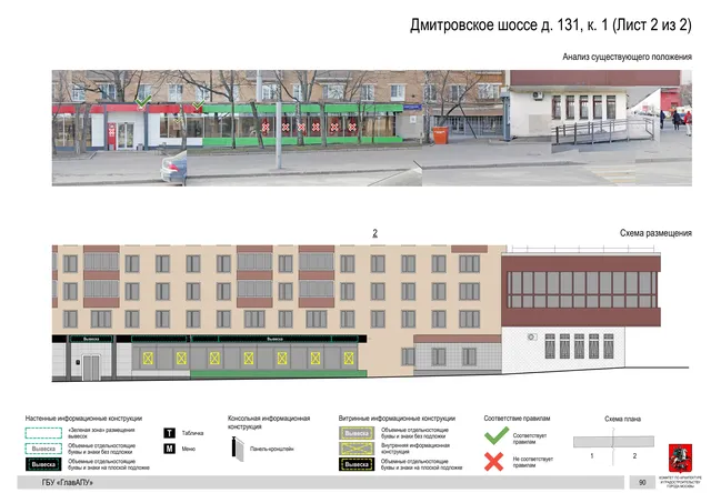 Архитектурная концепция размещения вывесок — Дмитровское шоссе, 131, корп. 1, Москва, лист 2 из 2 · Документ по адресу · Архитектурно-художественная концепция · 2020 год