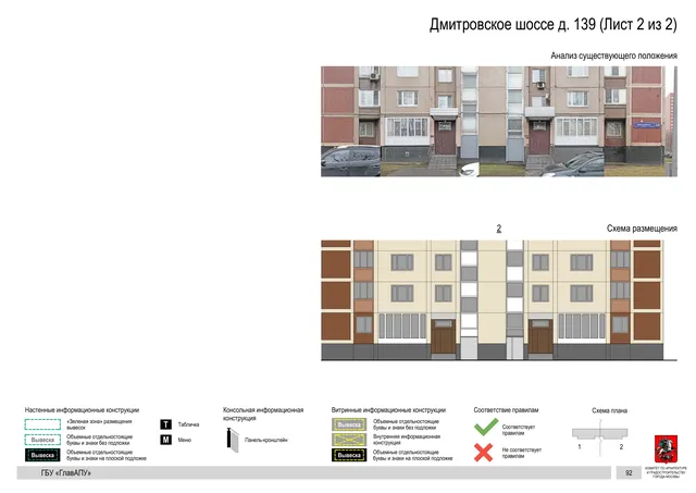 Архитектурная концепция размещения вывесок — Дмитровское шоссе, 139, Москва, лист 2 из 2 · Документ по адресу · Архитектурно-художественная концепция · 2020 год