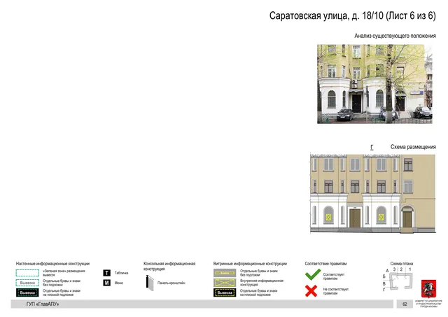 Архитектурная концепция размещения вывесок — Саратовская улица, 18/10, Москва, лист 6 из 6 · Документ по адресу · Архитектурно-художественная концепция · 2016 год
