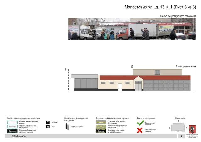 Архитектурная концепция размещения вывесок — Молостовых улица, 13, корп. 1, Москва, лист 3 из 3 · Документ по адресу · Архитектурно-художественная концепция · 2016 год