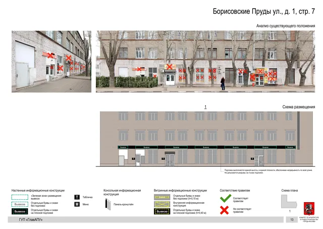 Архитектурная концепция размещения вывесок — Борисовские пруды улица, 1, стр. 7, Москва, страница PDF 13 · Документ по адресу · Архитектурно-художественная концепция · 2016 год