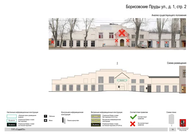 Архитектурная концепция размещения вывесок — Борисовские пруды улица, 1, стр. 2, Москва, страница PDF 14 · Документ по адресу · Архитектурно-художественная концепция · 2016 год