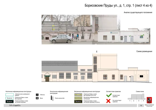 Архитектурная концепция размещения вывесок — Борисовские пруды улица, 1, стр. 1, Москва, лист 4 из 4 · Документ по адресу · Архитектурно-художественная концепция · 2016 год