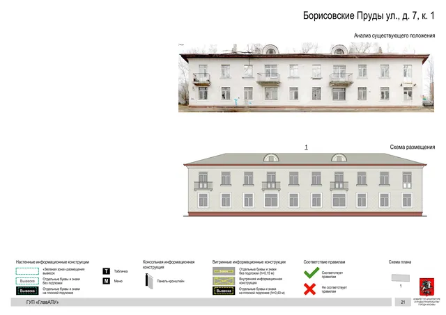 Архитектурная концепция размещения вывесок — Борисовские пруды улица, 7, корп. 1, Москва, страница PDF 21 · Документ по адресу · Архитектурно-художественная концепция · 2016 год