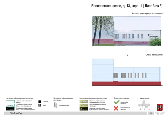 Архитектурная концепция размещения вывесок — Ярославское шоссе, 13, корп. 1, Москва, лист 3 из 3 · Документ по адресу · Архитектурно-художественная концепция · 2020 год