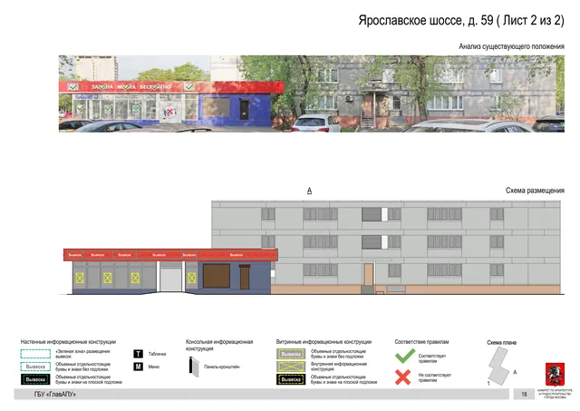 Архитектурная концепция размещения вывесок — Ярославское шоссе, 59, Москва, лист 2 из 2 · Документ по адресу · Архитектурно-художественная концепция · 2020 год