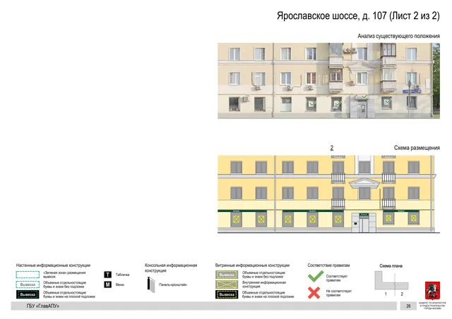 Архитектурная концепция размещения вывесок — Ярославское шоссе, 107, Москва, лист 2 из 2 · Документ по адресу · Архитектурно-художественная концепция · 2020 год