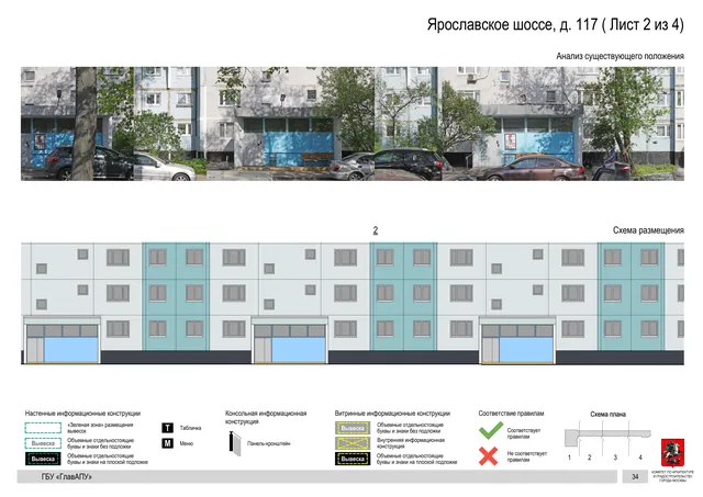 Архитектурная концепция размещения вывесок — Ярославское шоссе, 117, Москва, лист 2 из 4 · Документ по адресу · Архитектурно-художественная концепция · 2020 год