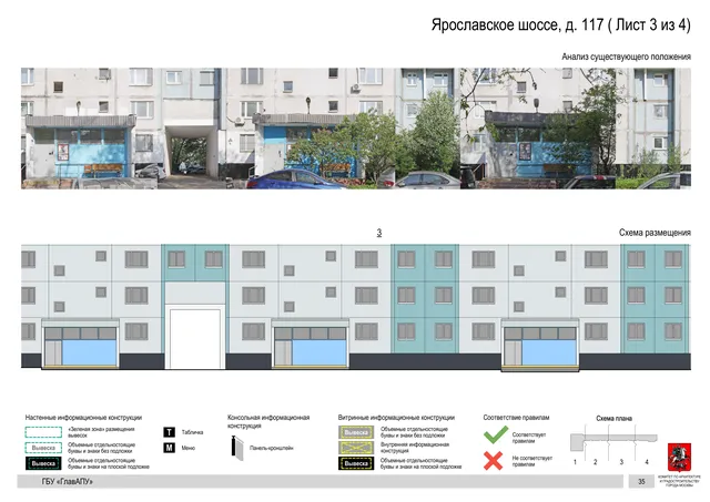 Архитектурная концепция размещения вывесок — Ярославское шоссе, 117, Москва, лист 3 из 4 · Документ по адресу · Архитектурно-художественная концепция · 2020 год